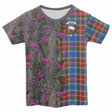 Bethune Family Crest Tartan Kid T-shirt Scottish Thistle Flower Pattern Half Style - Tartan Vibes Clothing