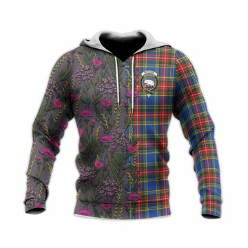 Bethune Family Crest Tartan Knitted Hoodie Scottish Thistle Flower Pattern Half Style