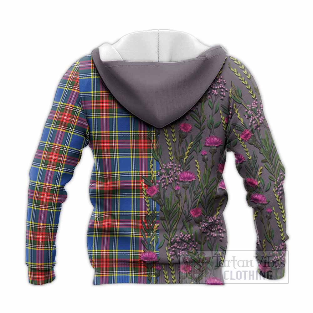 Bethune Family Crest Tartan Knitted Hoodie Scottish Thistle Flower Pattern Half Style - Tartan Vibes Clothing