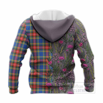 Bethune Family Crest Tartan Knitted Hoodie Scottish Thistle Flower Pattern Half Style