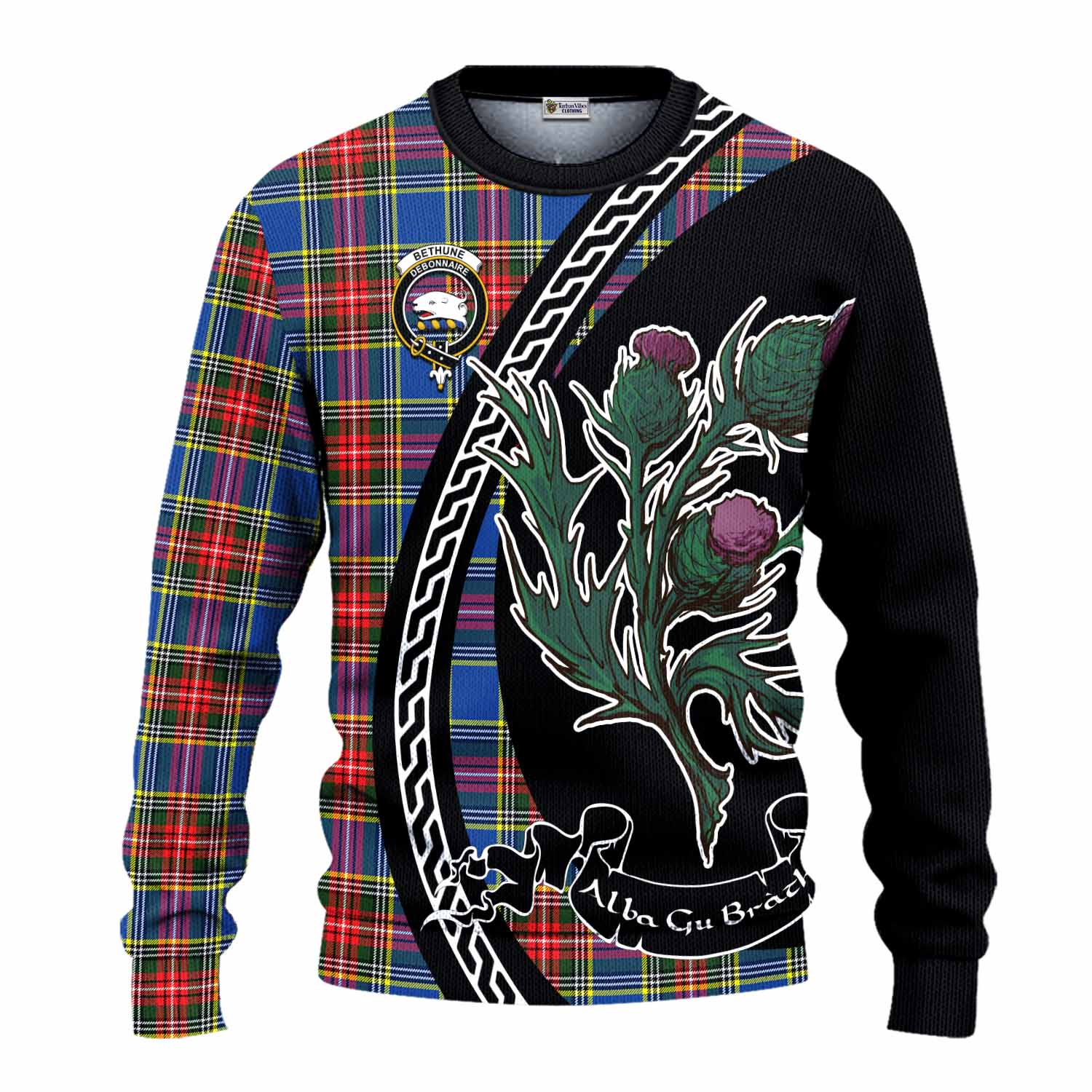 Bethune Family Crest Tartan Knitted Sweater Alba Thistle Inspired - Tartan Vibes Clothing