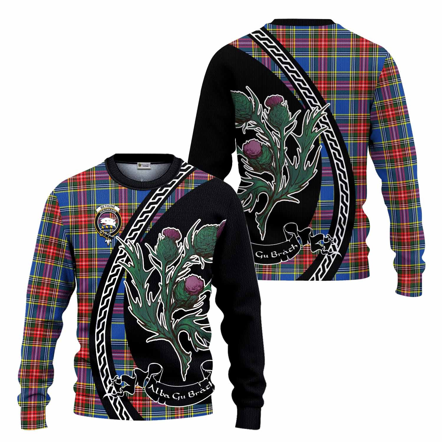 Bethune Family Crest Tartan Knitted Sweater Alba Thistle Inspired - Tartan Vibes Clothing