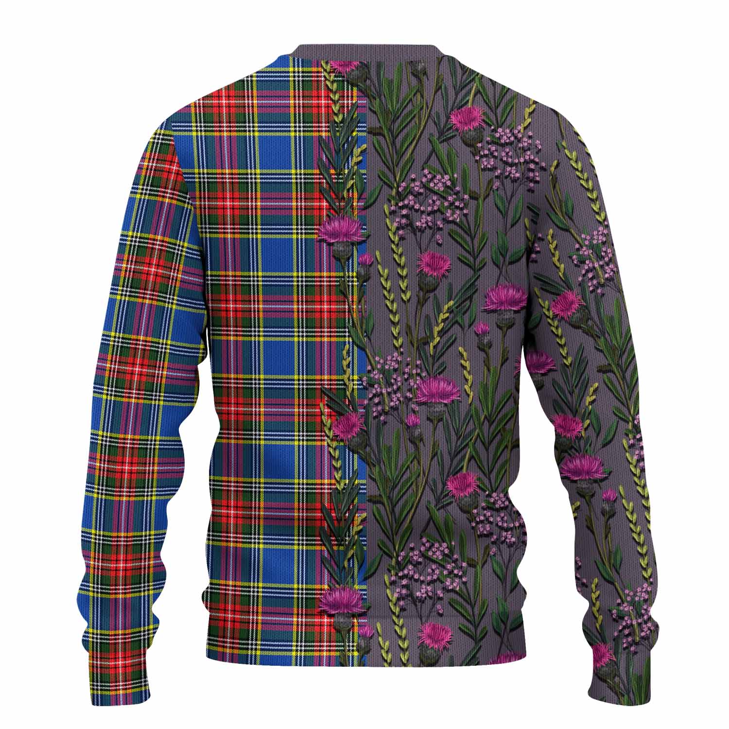 Bethune Family Crest Tartan Knitted Sweater Scottish Thistle Flower Pattern Half Style - Tartan Vibes Clothing
