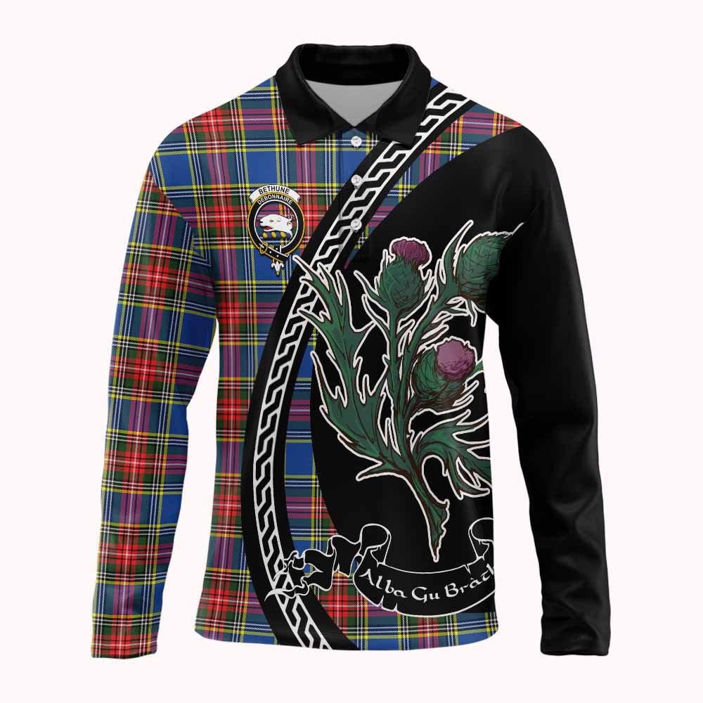 Bethune Family Crest Tartan Long Sleeve Polo Shirt Alba Thistle Inspired - Tartan Vibes Clothing