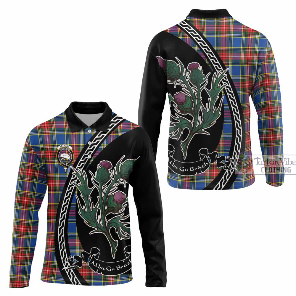 Bethune Family Crest Tartan Long Sleeve Polo Shirt Alba Thistle Inspired - Tartan Vibes Clothing