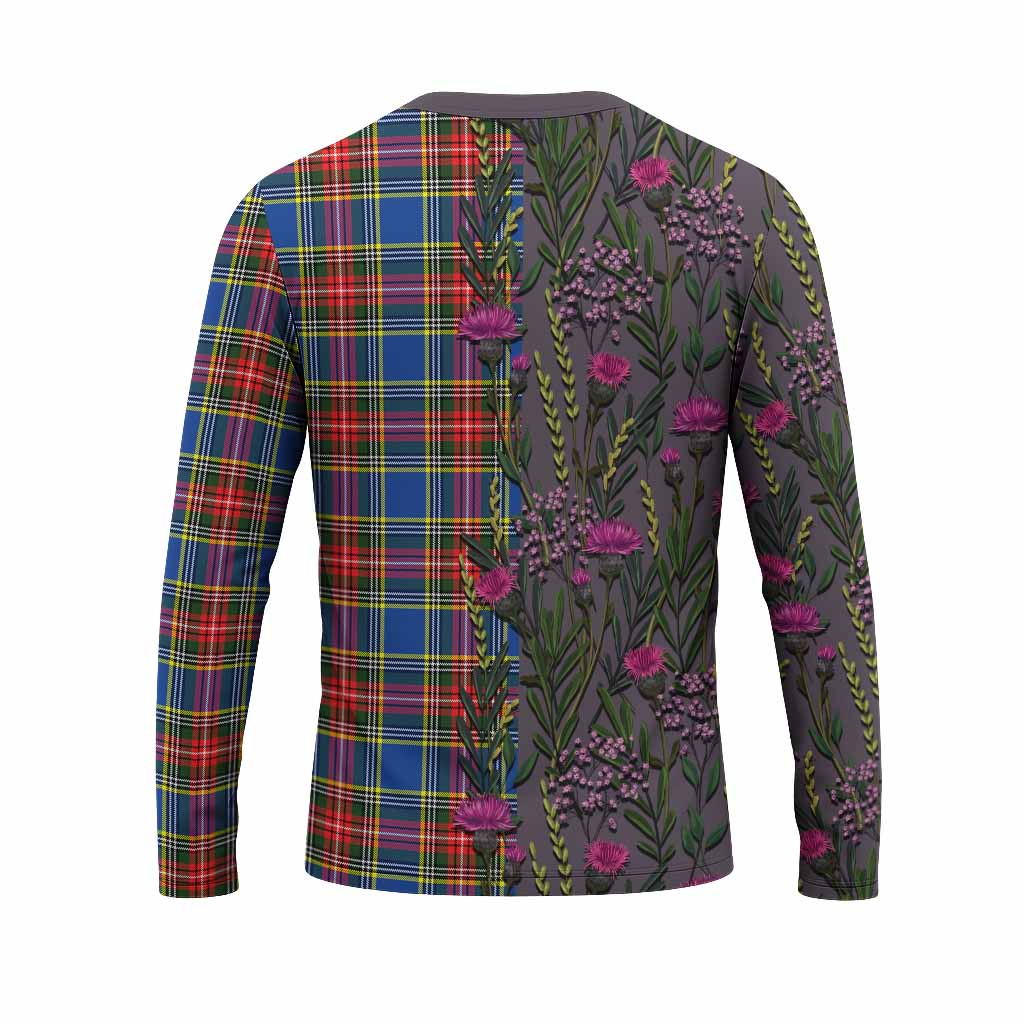Bethune Family Crest Tartan Long Sleeve T-Shirt Scottish Thistle Flower Pattern Half Style - Tartan Vibes Clothing