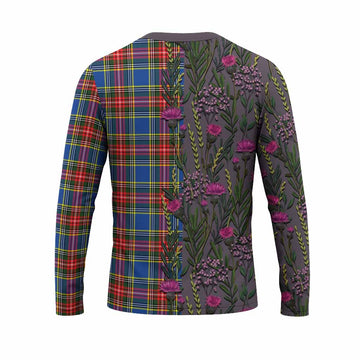 Bethune Family Crest Tartan Long Sleeve T-Shirt Scottish Thistle Flower Pattern Half Style - Tartan Vibes Clothing