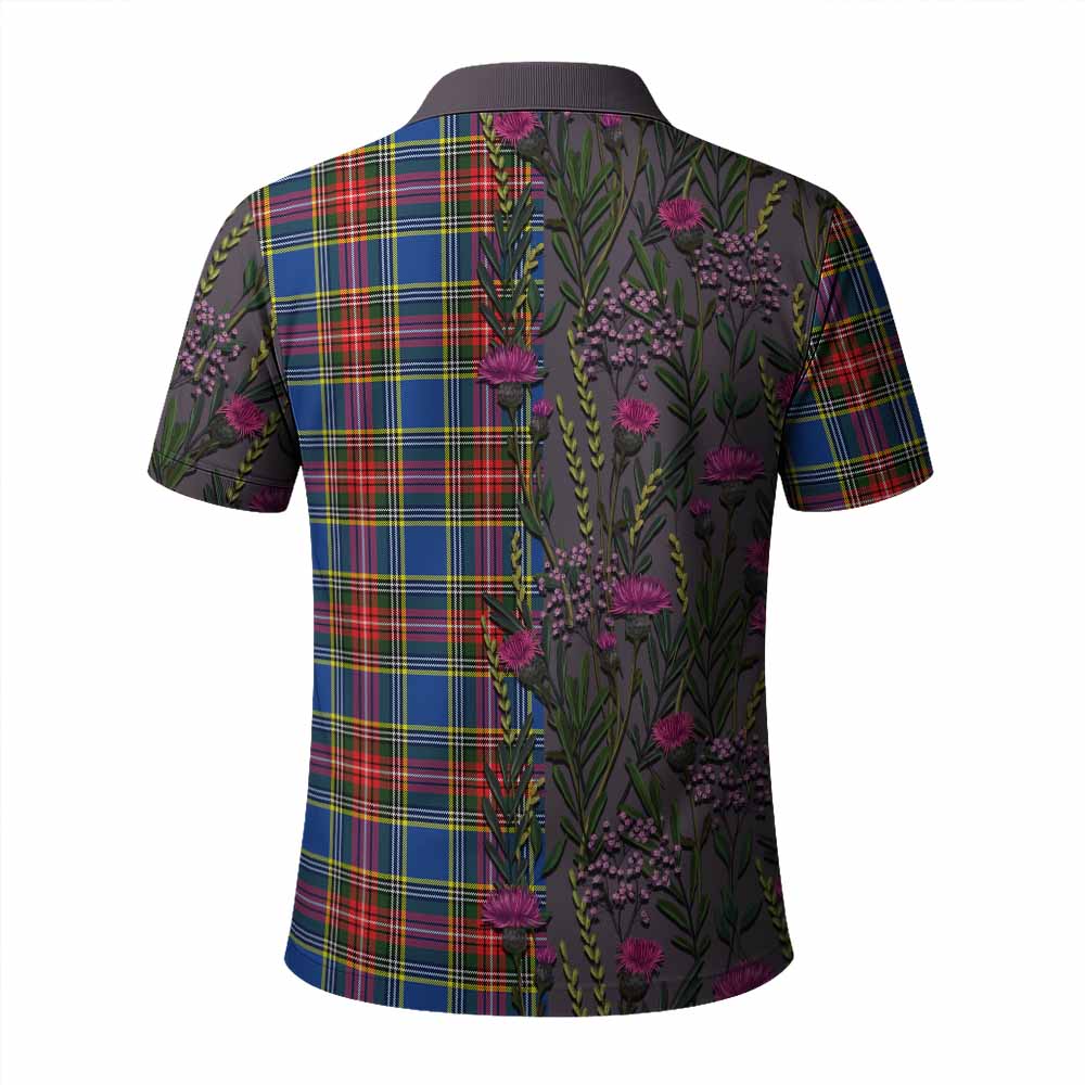 Bethune Family Crest Tartan Polo Shirt Scottish Thistle Flower Pattern Half Style - Tartan Vibes Clothing