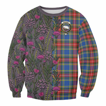 Bethune Family Crest Tartan Sweatshirt Scottish Thistle Flower Pattern Half Style
