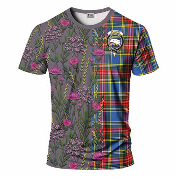 Bethune Family Crest Tartan T-Shirt Scottish Thistle Flower Pattern Half Style - Tartan Vibes Clothing