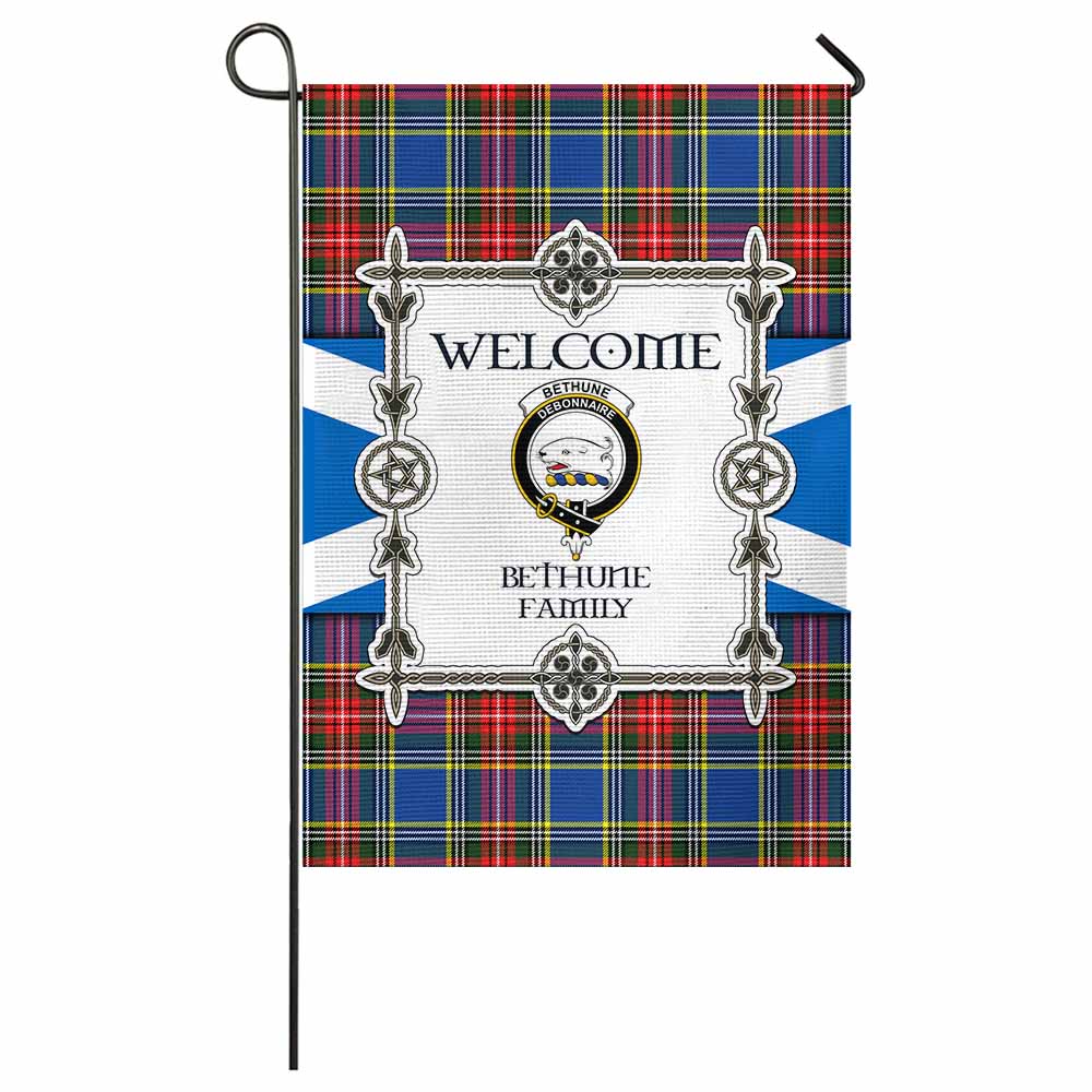 Bethune Family Crest Tartan Welcome Garden Flag Saltire Harmony Style - Tartan Vibes Clothing