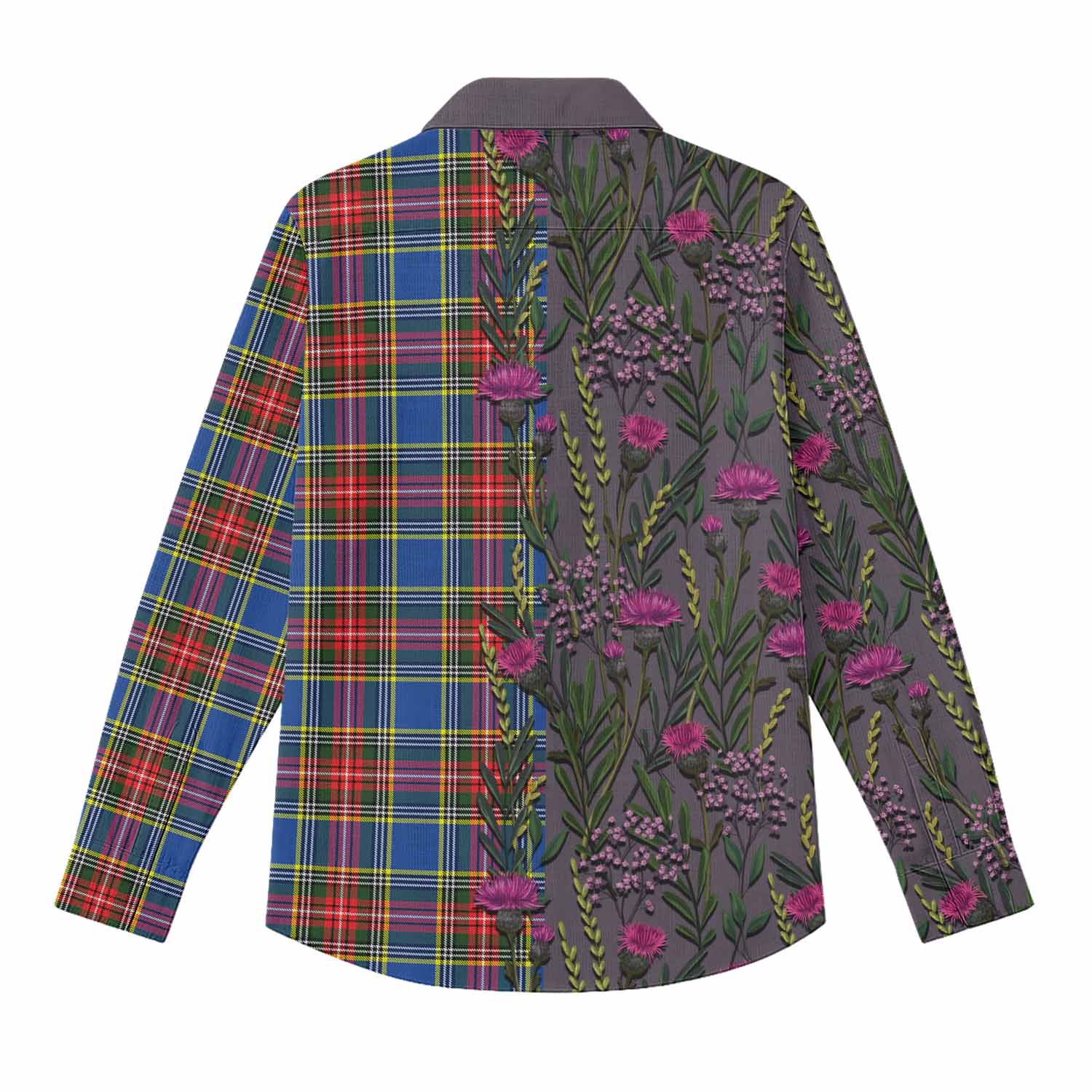 Bethune Family Crest Tartan Women Casual Shirt Scottish Thistle Flower Pattern Half Style - Tartan Vibes Clothing