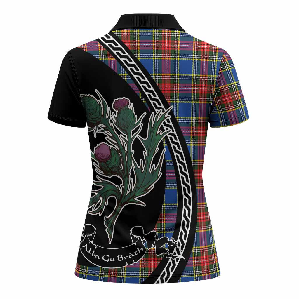 Bethune Family Crest Tartan Women Polo Shirt Alba Thistle Inspired - Tartan Vibes Clothing