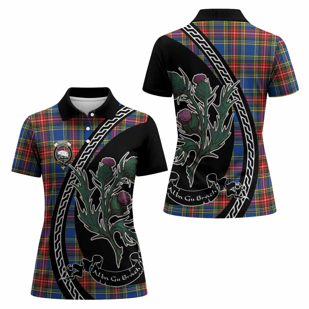 Bethune Family Crest Tartan Women Polo Shirt Alba Thistle Inspired - Tartan Vibes Clothing
