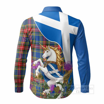 Bethune Scottish Tartan Crest Unicorn Heritage Long Sleeve Button Shirts - Tartan Vibes Clothing