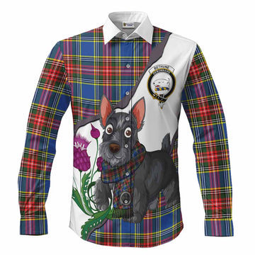 Bethune Scottish Terrier Tartan Crest Long Sleeve Button Shirts Thistle Heritage Art
