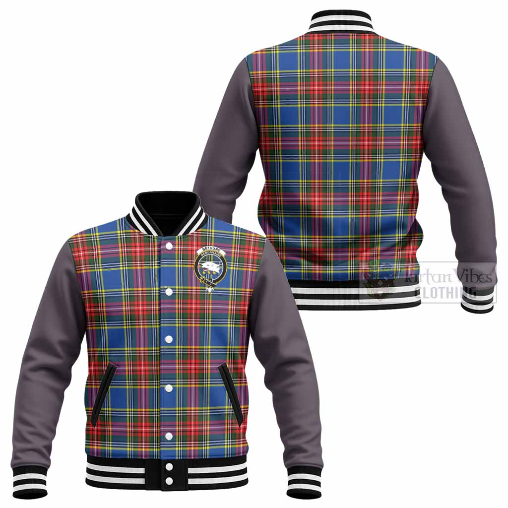 Bethune Tartan Accent Baseball Jacket with Family Crest