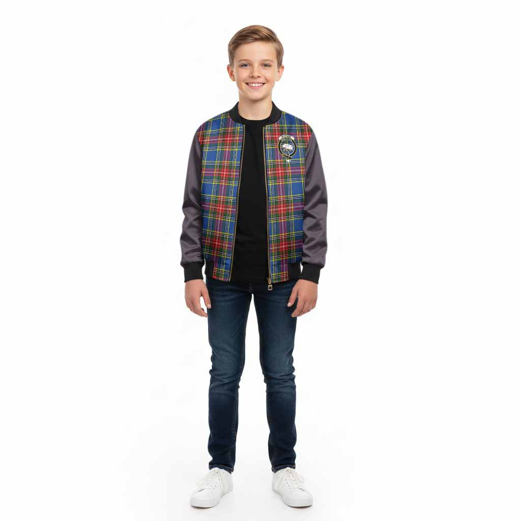 Bethune Tartan Accent Kid Bomber Jacket with Family Crest