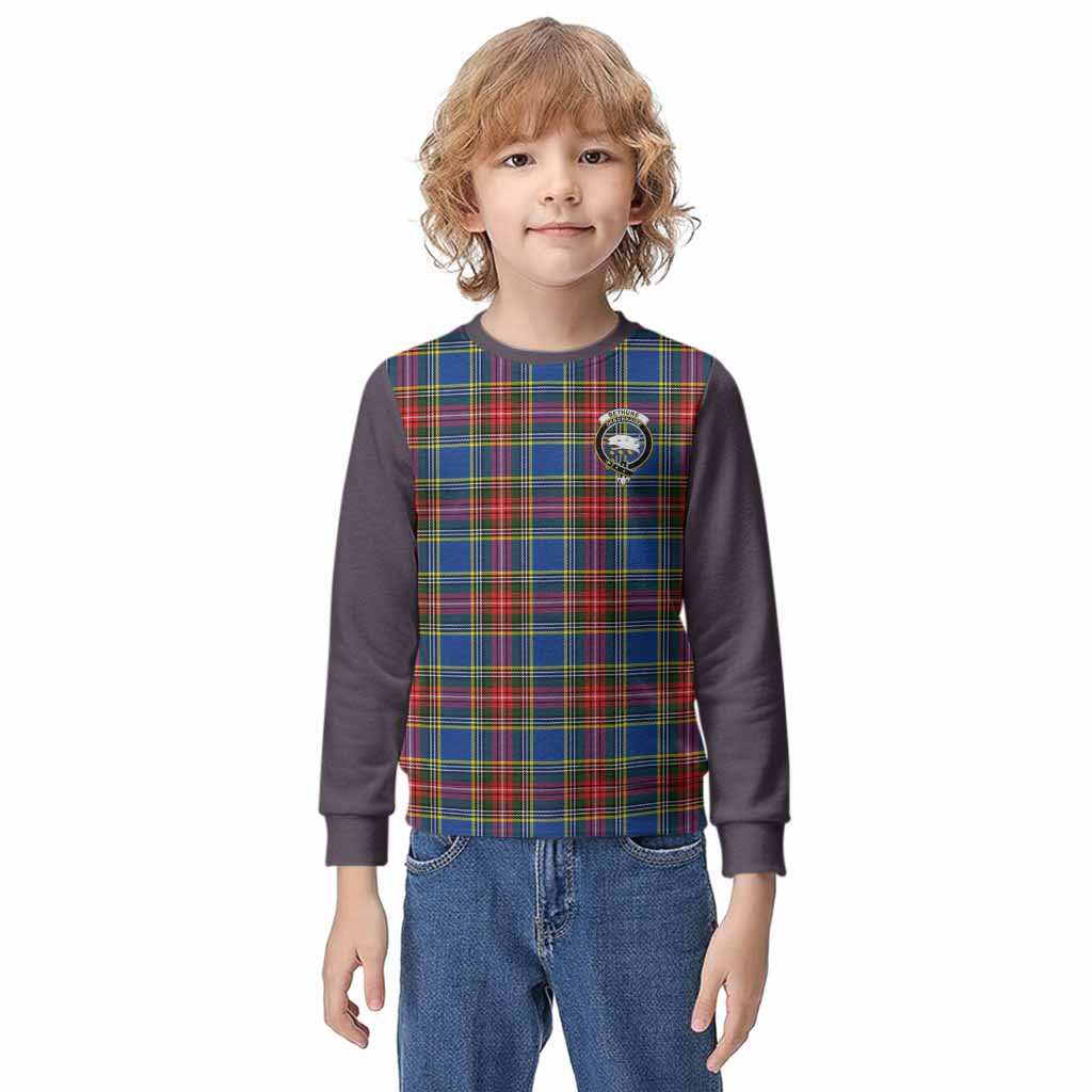 Bethune Tartan Accent Kid Knitted Sweatshirt with Family Crest