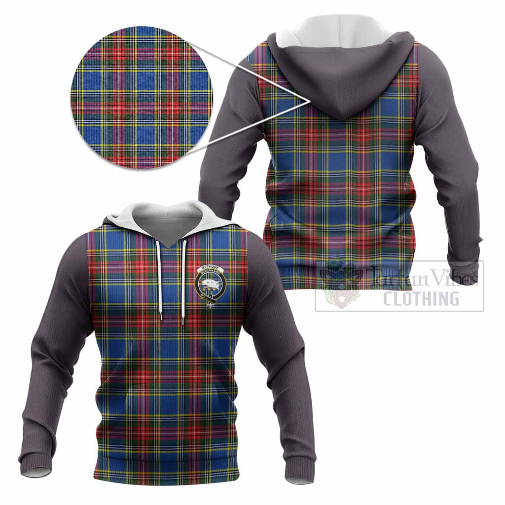 Bethune Tartan Accent Knitted Hoodie with Family Crest