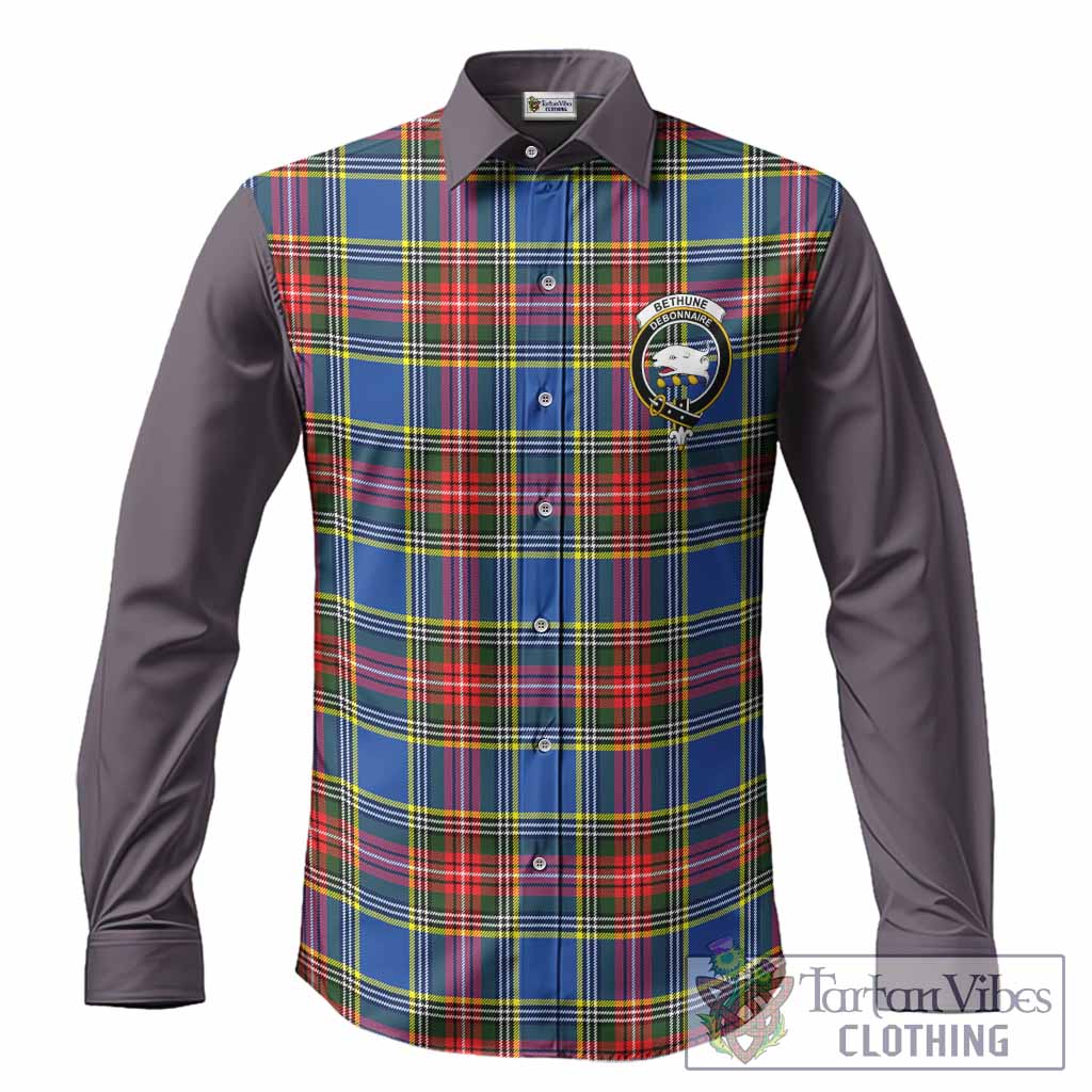 Bethune Tartan Accent Long Sleeve Button Shirts with Family Crest