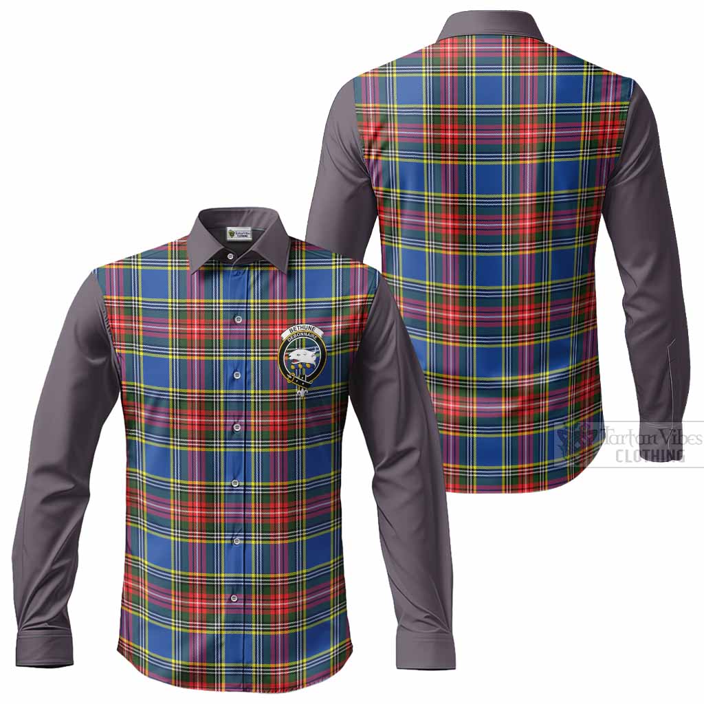 Bethune Tartan Accent Long Sleeve Button Shirts with Family Crest