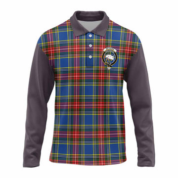 Bethune Tartan Accent Long Sleeve Polo Shirt with Family Crest