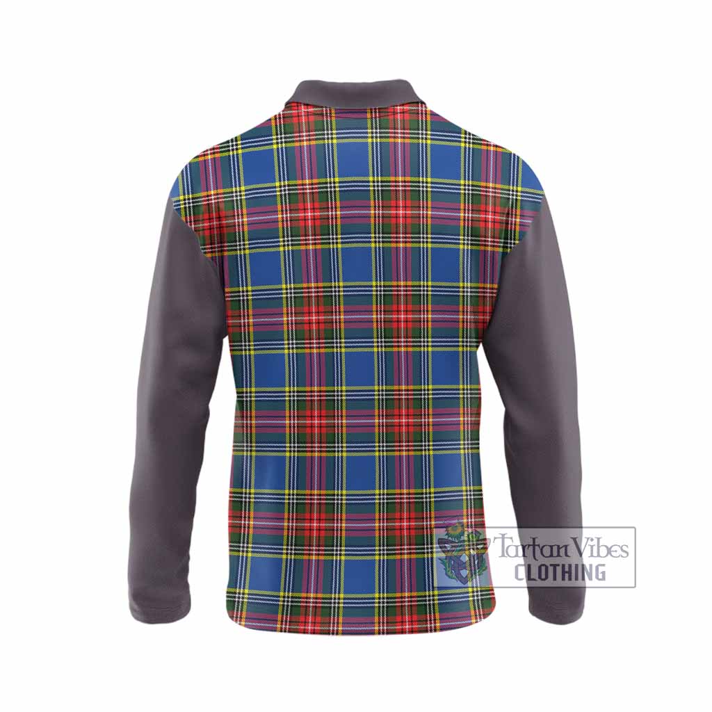 Bethune Tartan Accent Long Sleeve Polo Shirt with Family Crest