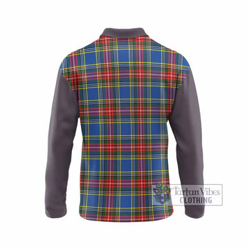 Bethune Tartan Accent Long Sleeve Polo Shirt with Family Crest