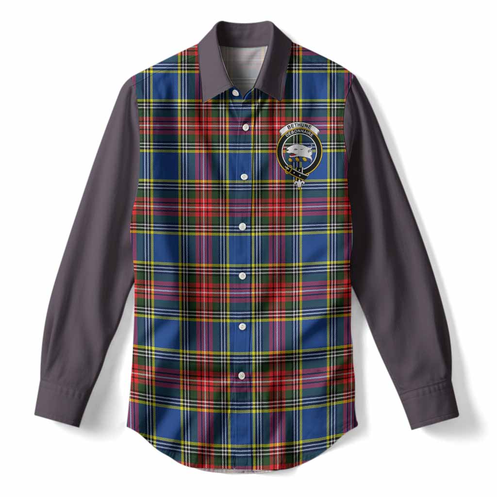 Bethune Tartan Accent Women Casual Shirt with Family Crest