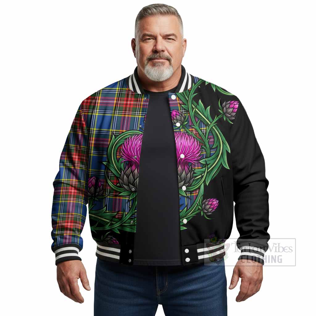 Bethune Tartan Baseball Jacket Resilient Scottish Thistle - Tartan Vibes Clothing