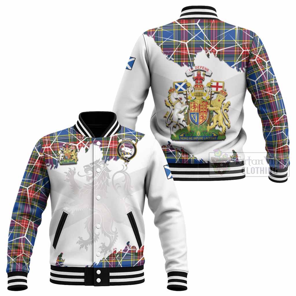 Bethune Tartan Baseball Jacket with Family Crest and Lion Rampant Grunge Style