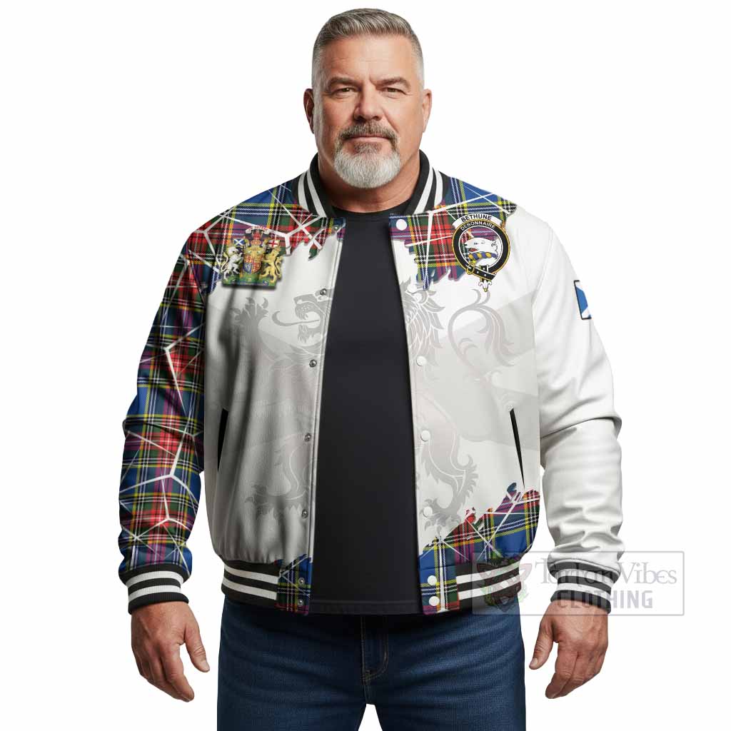 Bethune Tartan Baseball Jacket with Family Crest and Lion Rampant Grunge Style