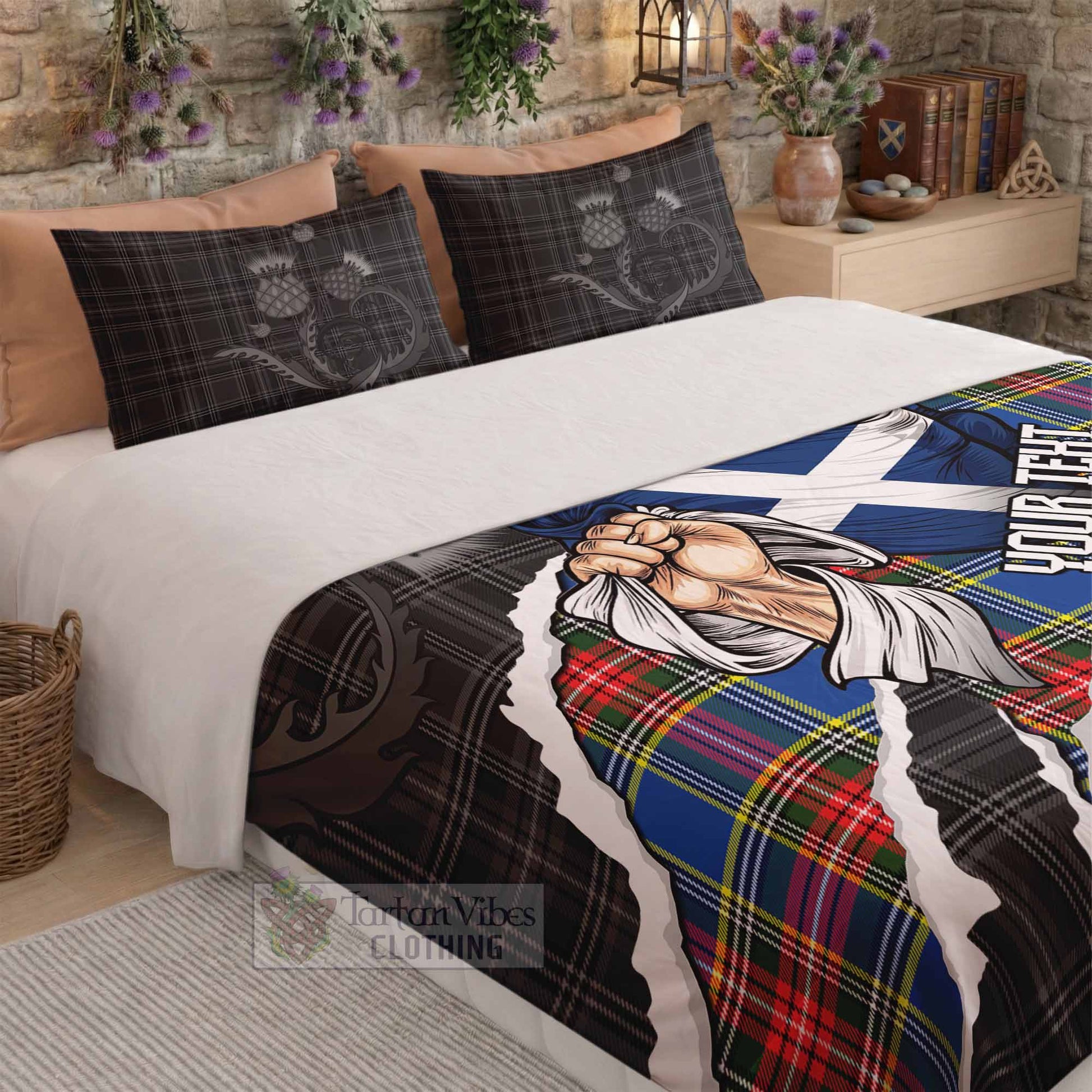Bethune Tartan Bedding Set Hands with Scotland National Flags - Tartan Vibes Clothing