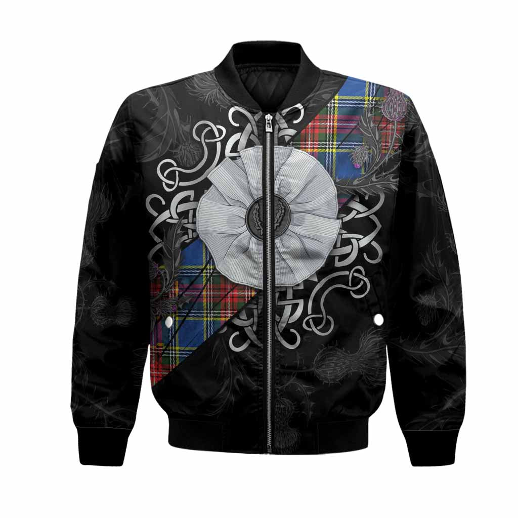 Bethune Tartan Bomber Jacket Jacobite White Rose Unisex Black - Tartan Vibes Clothing