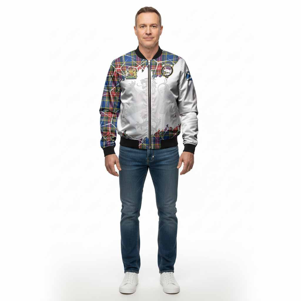 Bethune Tartan Bomber Jacket with Family Crest and Lion Rampant Grunge Style