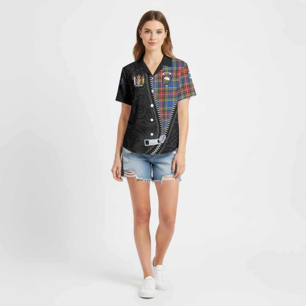 Bethune Tartan Cotton Hawaiian Shirt New Zealand Pattern Unique Zipper Stylized