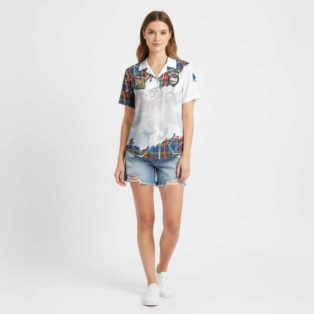 Bethune Tartan Cotton Hawaiian Shirt with Family Crest and Lion Rampant Grunge Style