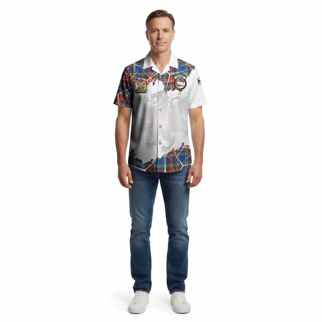 Bethune Tartan Cotton Hawaiian Shirt with Family Crest and Lion Rampant Grunge Style