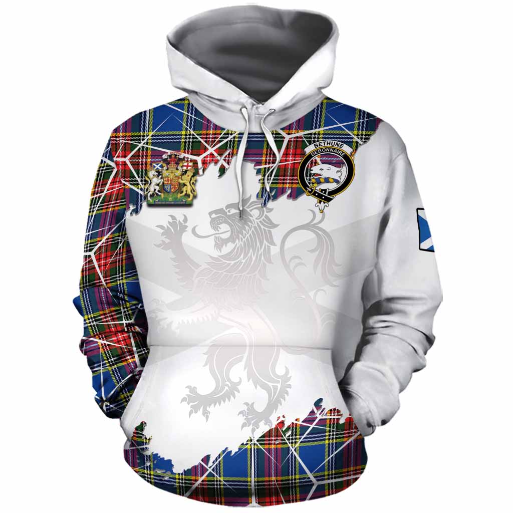 Bethune Tartan Cotton Hoodie with Family Crest and Lion Rampant Grunge Style