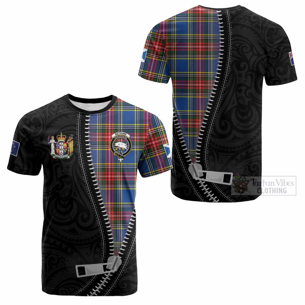 Bethune Tartan Cotton T-shirt New Zealand Pattern Unique Zipper Stylized