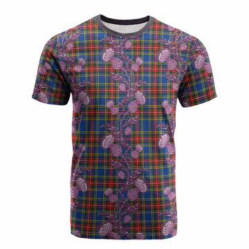 Bethune Tartan Cotton T-shirt Seamless Scottish Thistle Flowers