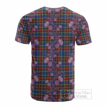 Bethune Tartan Cotton T-shirt Seamless Scottish Thistle Flowers