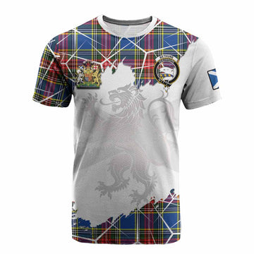 Bethune Tartan Cotton T-shirt with Family Crest and Lion Rampant Grunge Style
