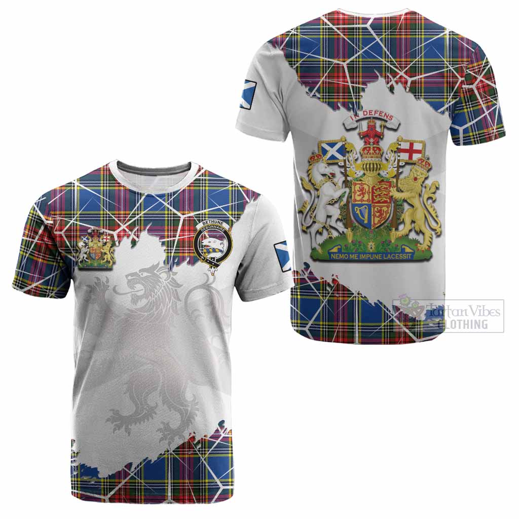 Bethune Tartan Cotton T-shirt with Family Crest and Lion Rampant Grunge Style