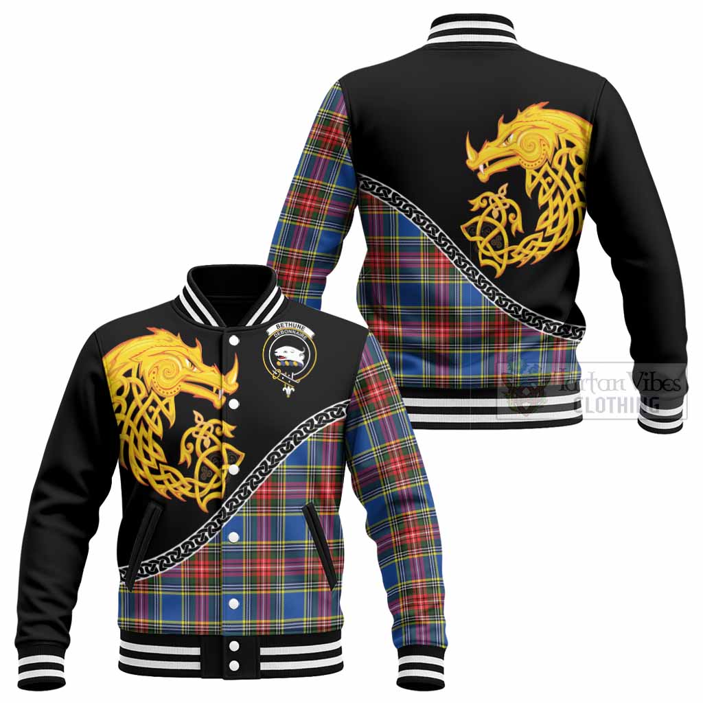 Bethune Tartan Crest Baseball Jacket Legendary Dragon Knot Half Style