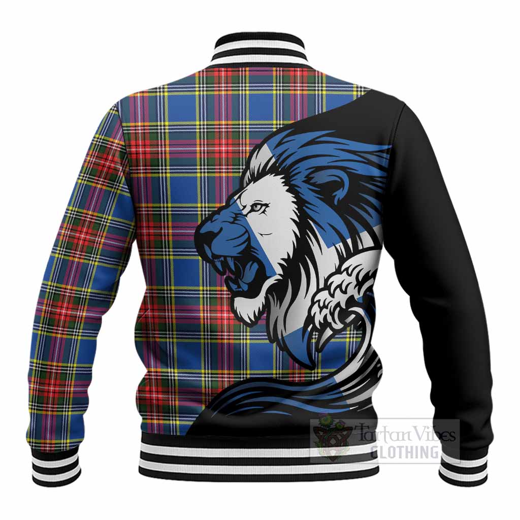 Bethune Tartan Crest Baseball Jacket Scottish Golden Lions Wave Flow