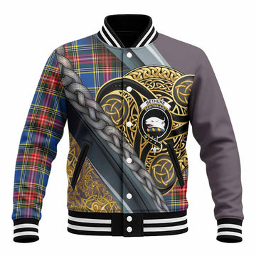 Bethune Tartan Crest Baseball Jacket Scottish Triskele Celtic