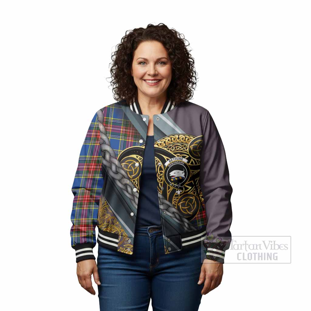 Bethune Tartan Crest Baseball Jacket Scottish Triskele Celtic