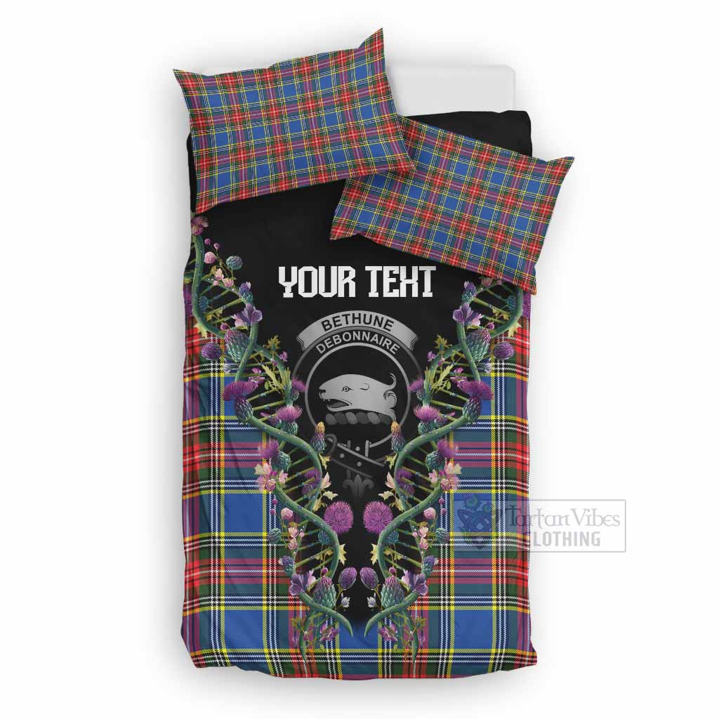 Bethune Tartan Crest Bedding Set Scottish Heritage Thistle DNA